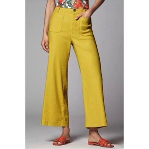 New Anthropologie Colette Linen Crop Wide-Leg Pants by Maeve Yellow 27